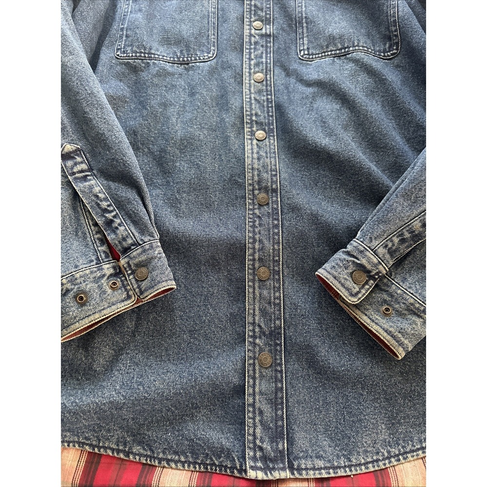 Vintage L.L. BEAN Mens Sz Large Denim Shacket Red Plaid Lined Shirt Heavyweight - Picture 4 of 7